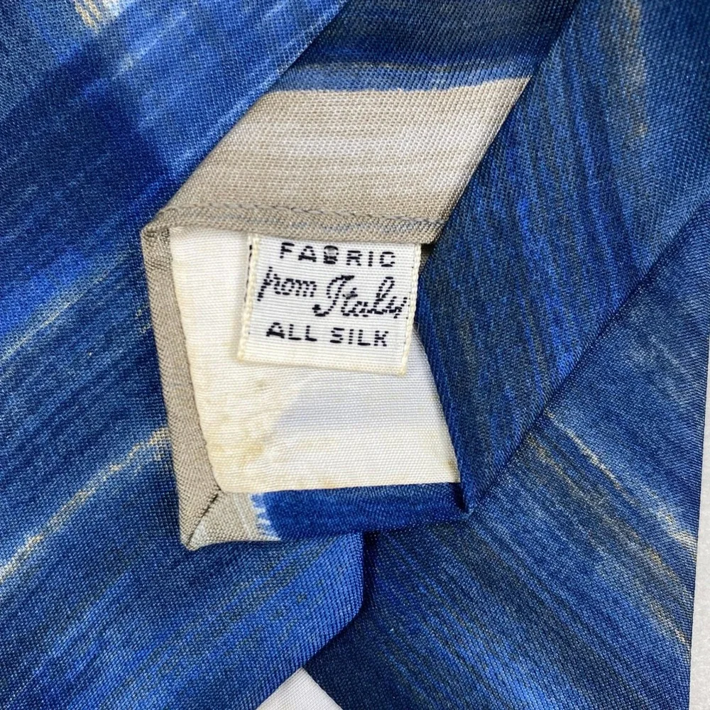 VTG Damon Necktie Mens Blue‎ Italian Silk Abstract Brushstroke Artsy 52x3